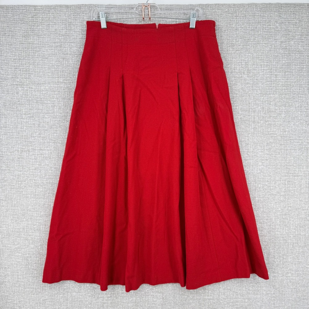 Vintage Talbots Midi Skirt Women Sz 14 XL Red Wool Pleated Minimalist Classic - Picture 1 of 8